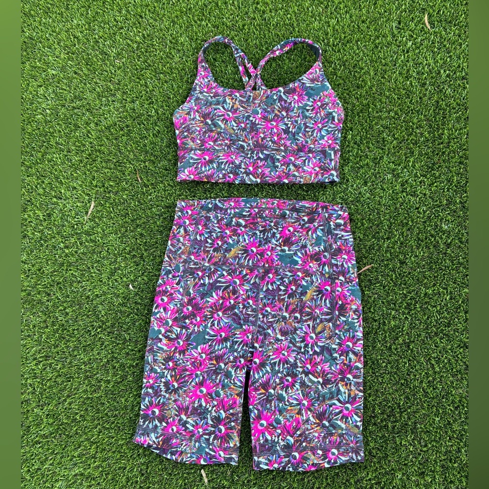 lululemon wunder train high-rise bike shorts with pocket & sports bra set